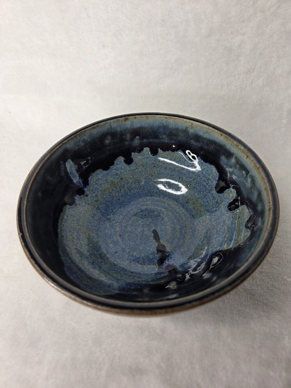 Studio Art Pottery Bowl Blue Drip Glaze Marked Bear Paw SMK